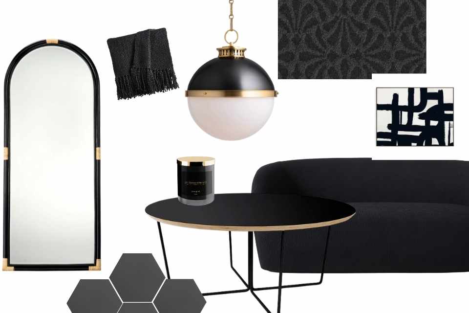matte black decor, lighting, furniture and flooring products